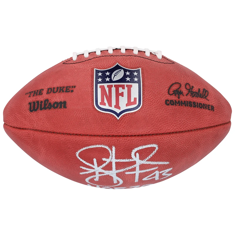 Troy Polamalu, joueur de football Wilson Duke des Steelers de Pittsburgh, a dédicacé le ballon en couleur avec l'inscription « HOF 20 »