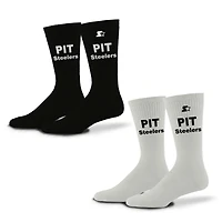 Lot de 2 paires de chaussettes d'assistance unisexes noires/blanches des Pittsburgh Steelers