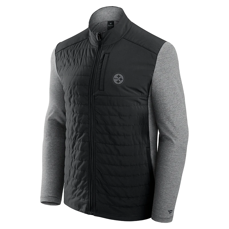 Veste unisexe Fanatics noire/gris chiné Pittsburgh Steelers Front Office ton sur entièrement zippée