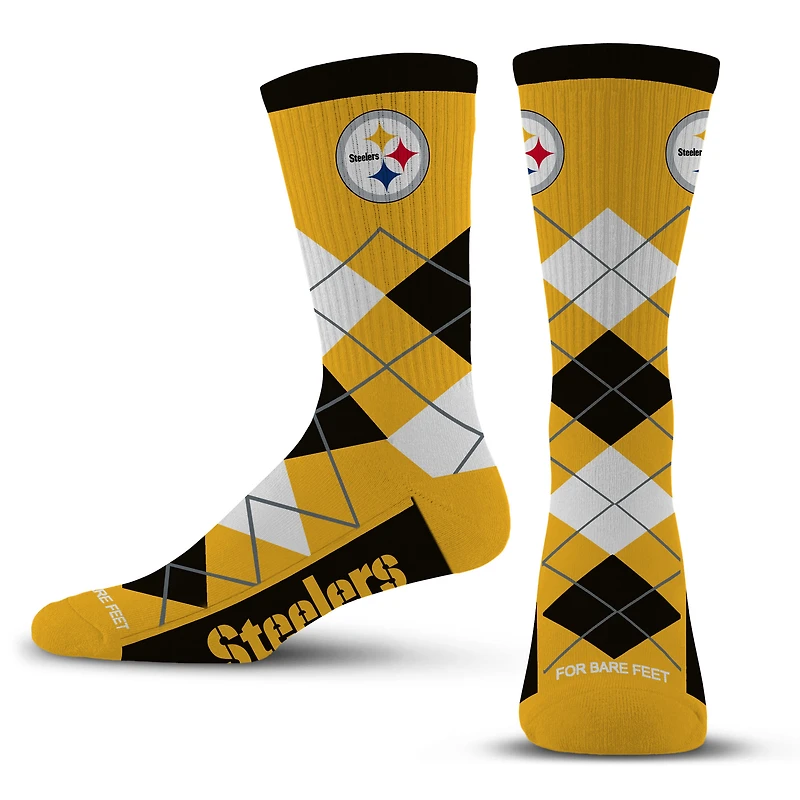 Chaussettes unisexes pour pieds nus Pittsburgh Steelers Argyle Fyre Crew