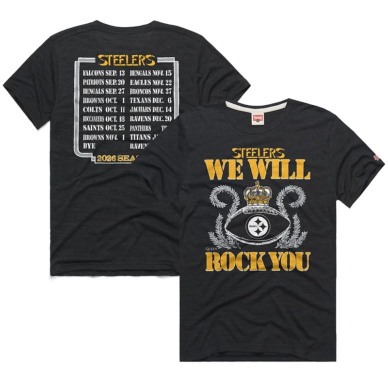 Unisex Homage Charcoal Pittsburgh Steelers 2026 NFL Schedule Queen Tri-Blend T-Shirt