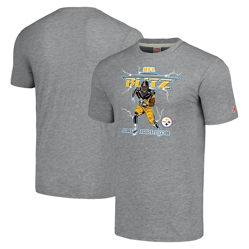T-shirt unisexe hommage James Harrison chiné gris Pittsburgh Steelers NFL Blitz joueur retraité tri-blend