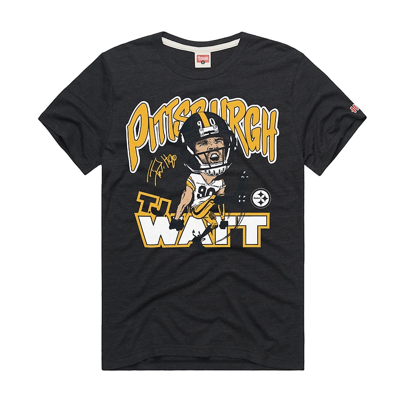 Unisex Homage T.J. Watt Charcoal Pittsburgh Steelers Caricature Player Graphic Tri-Blend T-Shirt