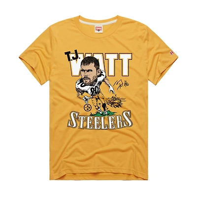 Unisex Homage T.J. Watt Gold Pittsburgh Steelers Caricature Player Graphic Tri-Blend T-Shirt