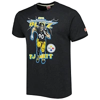 T-shirt unisexe hommage à T.J. Watt, anthracite chiné, joueur de blitz NFL des Pittsburgh Steelers, tri-blend
