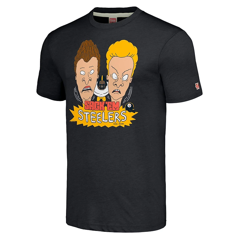 Unisex NFL x Homage Beavis and Butt-Head Charcoal Pittsburgh Steelers Tri-Blend T-Shirt