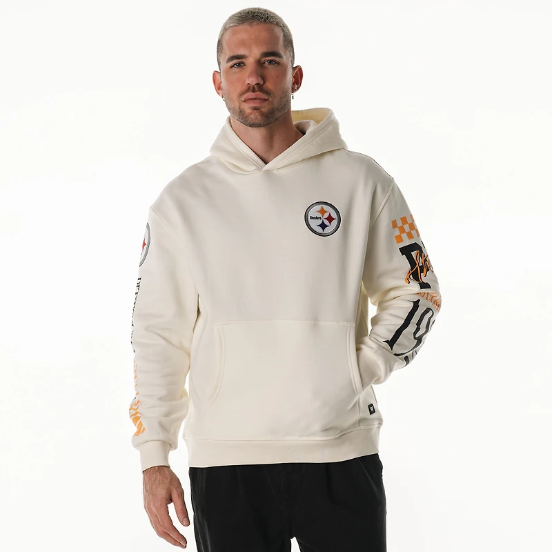Unisex The Wild Collective Cream Pittsburgh Steelers Stacked Graphic Sleeve Fleece Hoodie