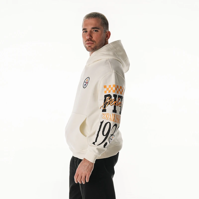 Unisex The Wild Collective  Cream Pittsburgh Steelers Stacked Graphic Sleeve Fleece Hoodie