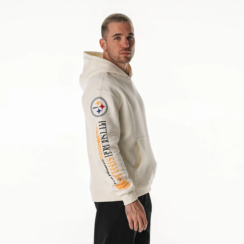 Unisex The Wild Collective  Cream Pittsburgh Steelers Stacked Graphic Sleeve Fleece Hoodie