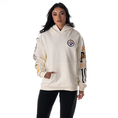 Sweat à capuche unisexe en polaire manches graphiques empilées des Pittsburgh Steelers de The Wild Collective, couleur crème