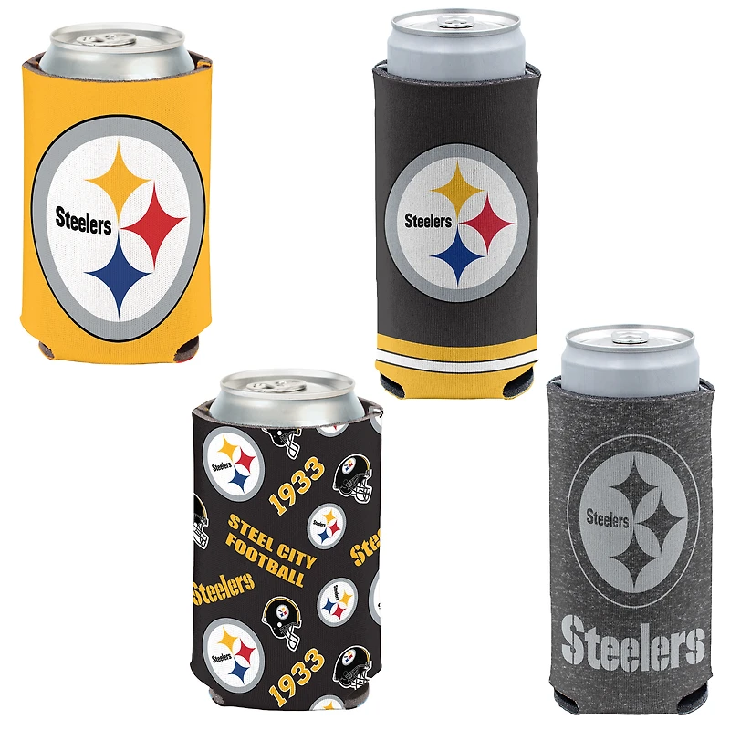 WinCraft Pittsburgh Steelers, paquet de 4, 12 oz. Ensemble refroidisseur de canettes et de canettes minces
