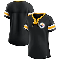 Women's Fanatics  Black Pittsburgh Steelers Lace-Up Bling T-Shirt