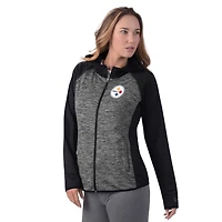 Women's MSX by Michael Strahan  Black Pittsburgh Steelers Leslie Space Dyed Raglan Full-Zip Jacket