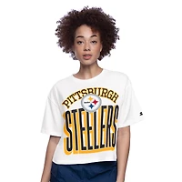 T-shirt court blanc pour femme des Steelers de Pittsburgh, coupe carrée, motif Play the Ball