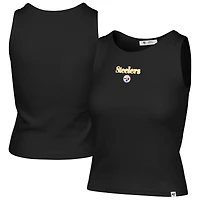 Women's '47  Black Pittsburgh Steelers Cropped Straight Cut Ribbed Baby Tank Top