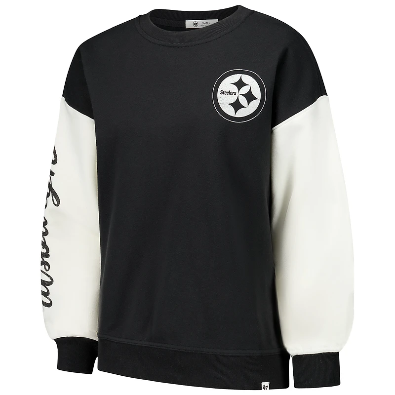 Women's '47  Black Pittsburgh Steelers Double Header Rise Andie Pullover Sweatshirt