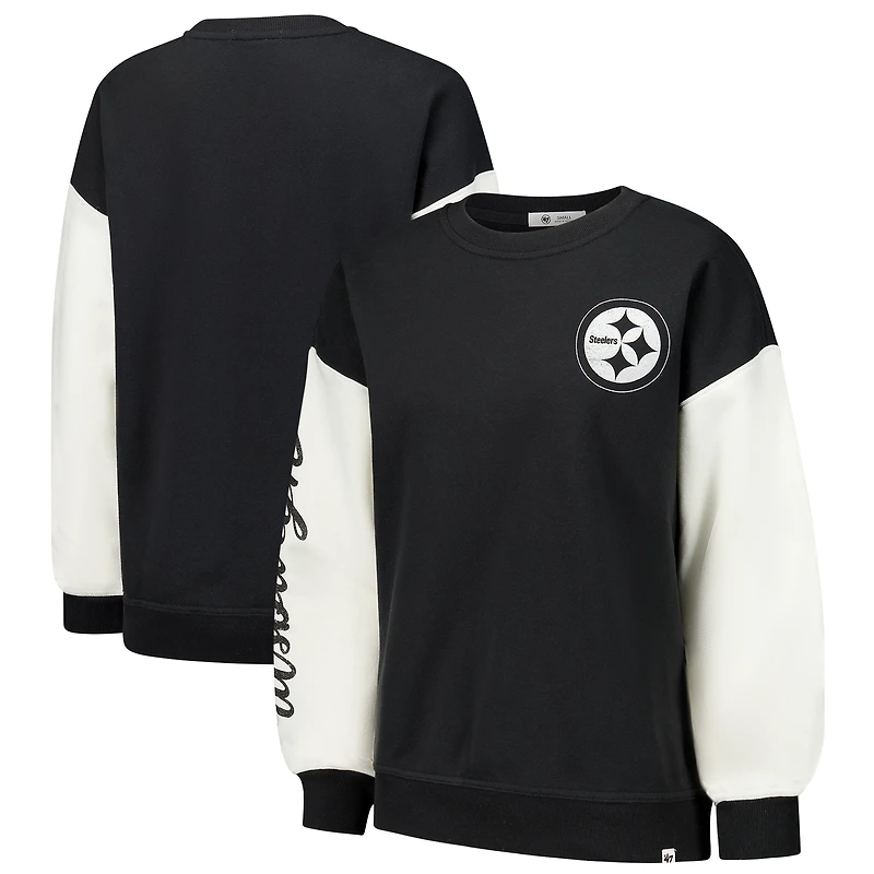 Women's '47 Black Pittsburgh Steelers Double Header Rise Andie Pullover Sweatshirt