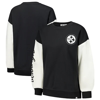 Women's '47 Black Pittsburgh Steelers Double Header Rise Andie Pullover Sweatshirt