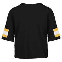 Women's '47 Black Pittsburgh Steelers  Double Header Scout Cropped V-Neck T-Shirt