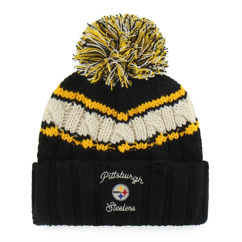 Women's '47 Black Pittsburgh Steelers Emma Cuffed Knit Hat with Pom