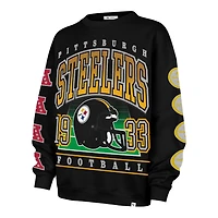 Women's '47  Black Pittsburgh Steelers Go Big Oversized Pullover Sweatshirt