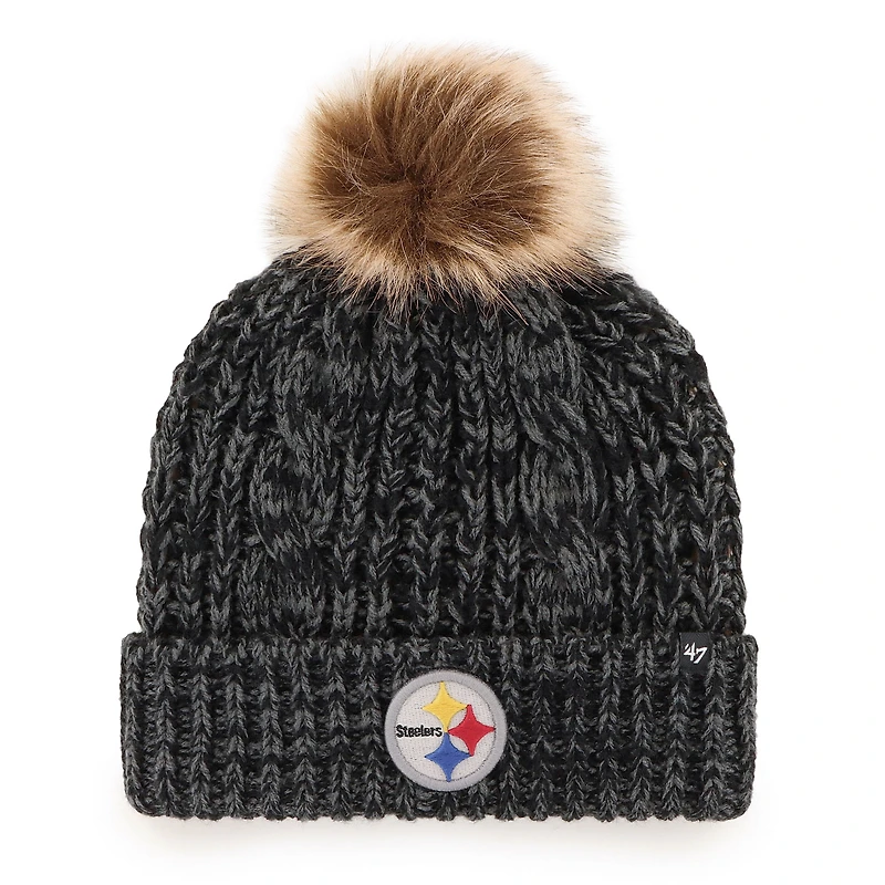 Bonnet tricoté à revers Meeko '47 noir des Steelers de Pittsburgh pour femme avec pompon
