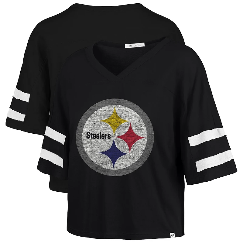 T-shirt court à col en V « 47 » noir des Pittsburgh Steelers Premier Scout pour femme