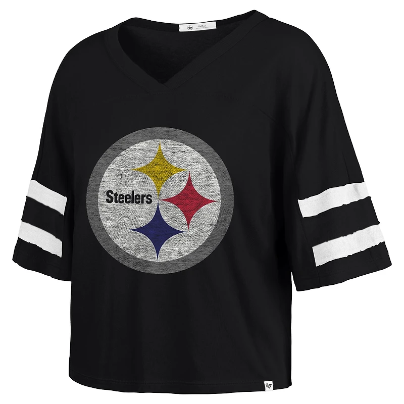 T-shirt court à col en V « 47 » noir des Pittsburgh Steelers Premier Scout pour femme