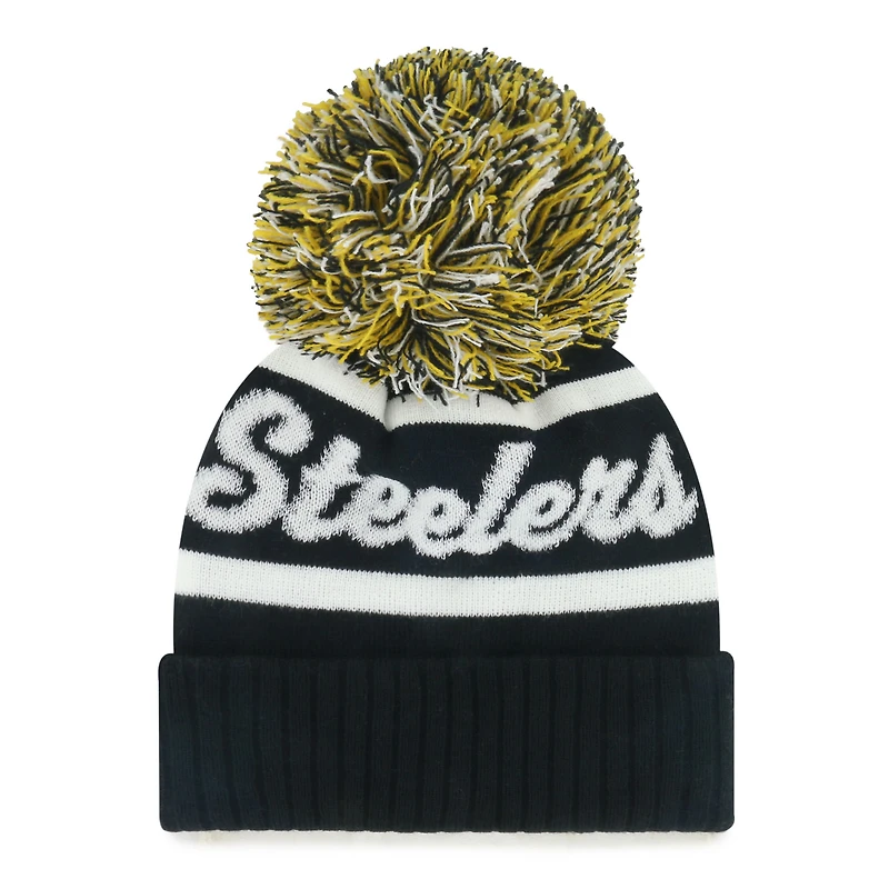Women's '47 Black Pittsburgh Steelers Spirited Cuffed Knit Hat with Pom