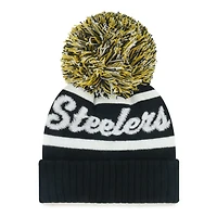 Women's '47  Black Pittsburgh Steelers Spirited Cuffed Knit Hat with Pom