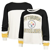 Women's '47 Cream Pittsburgh Steelers Double Header Curve Raglan Long Sleeve Crop Top