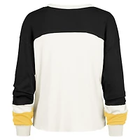 Women's '47 Cream Pittsburgh Steelers Double Header Curve Raglan Long Sleeve Crop Top