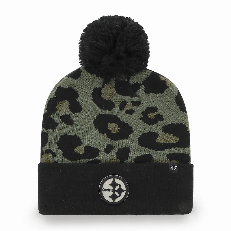 Bonnet en tricot à revers Bagheera Pittsburgh Steelers '47 vert/noir pour femme avec pompon
