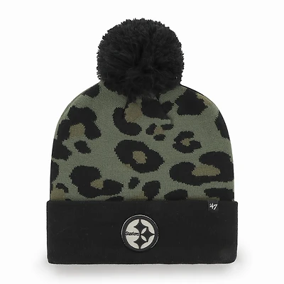 Bonnet en tricot à revers Bagheera Pittsburgh Steelers '47 vert/noir pour femme avec pompon