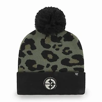 Bonnet en tricot à revers Bagheera Pittsburgh Steelers '47 vert/noir pour femme avec pompon
