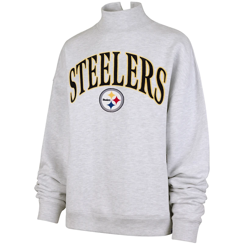 Women's '47 Heather Gray Pittsburgh Steelers Vantage Mock Neck Pullover Sweatshirt