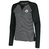 T-shirt Henley à manches longues gaufré Maverick des Pittsburgh Steelers pour femme, noir, Antigua