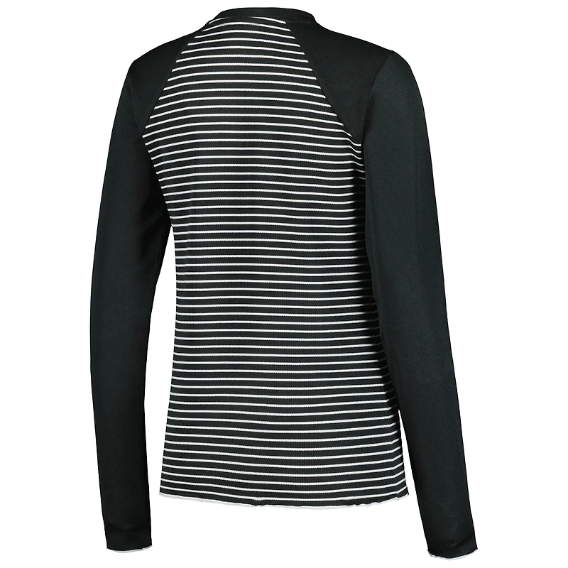 T-shirt Henley à manches longues gaufré Maverick des Pittsburgh Steelers pour femme, noir, Antigua