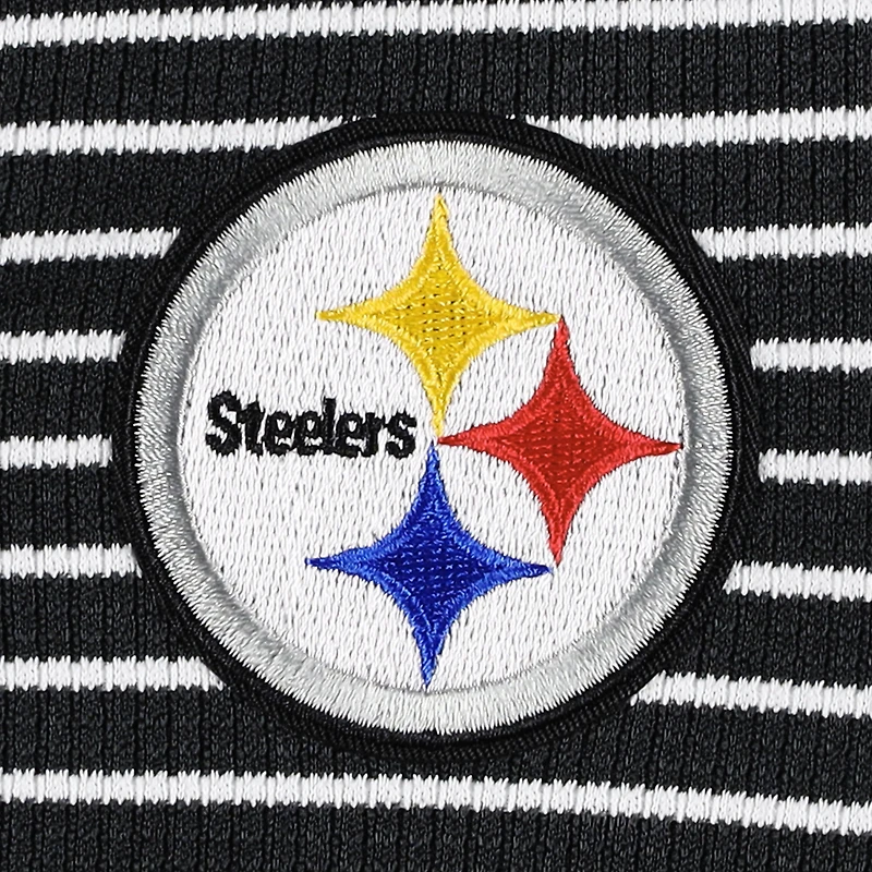 T-shirt Henley à manches longues gaufré Maverick des Pittsburgh Steelers pour femme, noir, Antigua