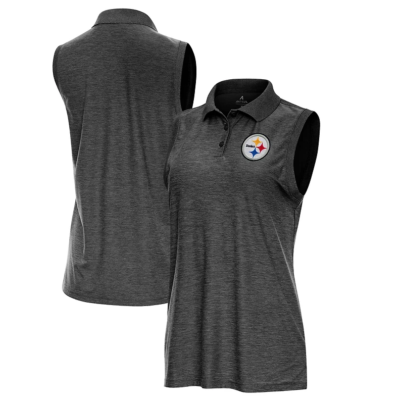 Polo sans manches Antigua Heather Black pour femme, édition spéciale Pittsburgh Steelers