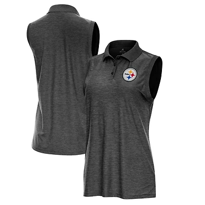 Polo sans manches Antigua Heather Black pour femme, édition spéciale Pittsburgh Steelers