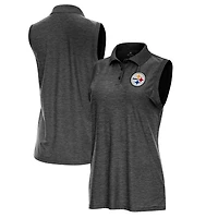 Polo sans manches Antigua Heather Black pour femme, édition spéciale Pittsburgh Steelers