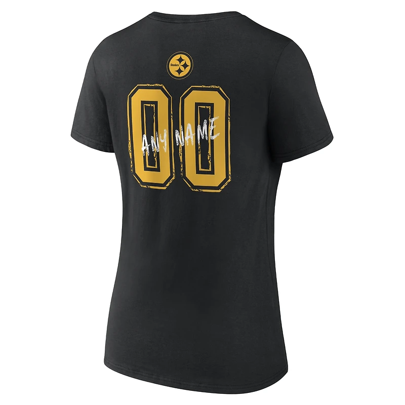 Women's Black Pittsburgh Steelers Hustle Personalized Name & Number V-Neck T-Shirt
