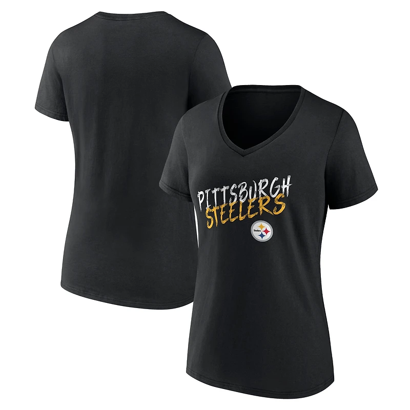 Women's Black Pittsburgh Steelers Hustle V-Neck T-Shirt