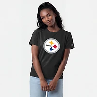 T-shirt noir Champion pour femmes avec logo des Steelers de Pittsburgh