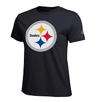 T-shirt noir Champion pour femmes avec logo des Steelers de Pittsburgh