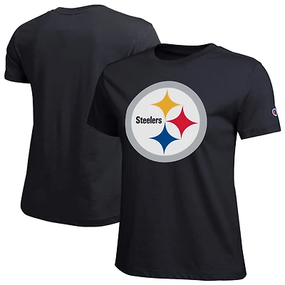 T-shirt noir Champion pour femmes avec logo des Steelers de Pittsburgh