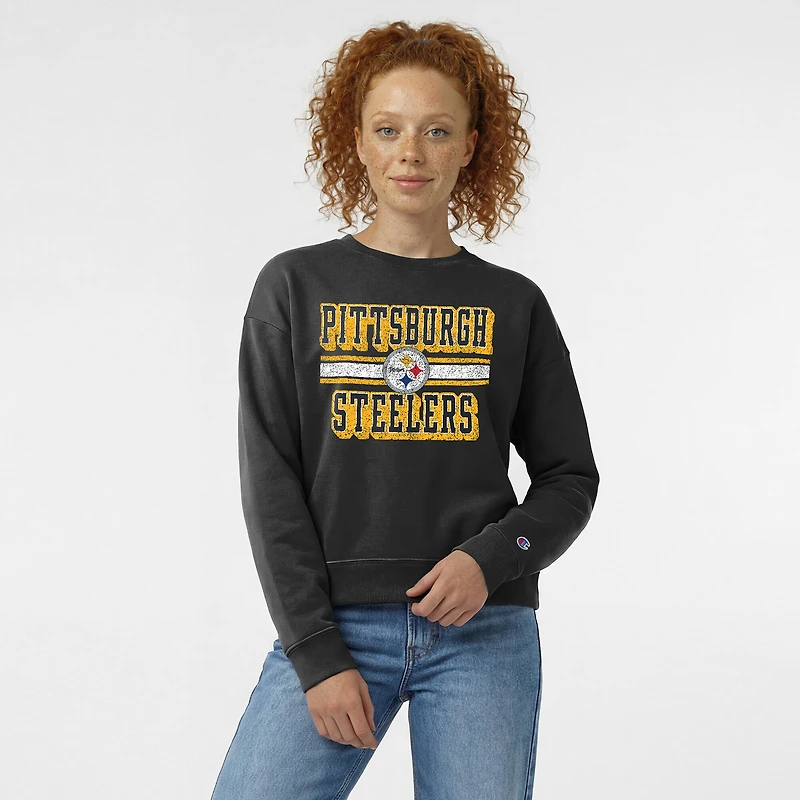 Women's Champion Black Pittsburgh Steelers Powerblend Fleece Sweatshirt