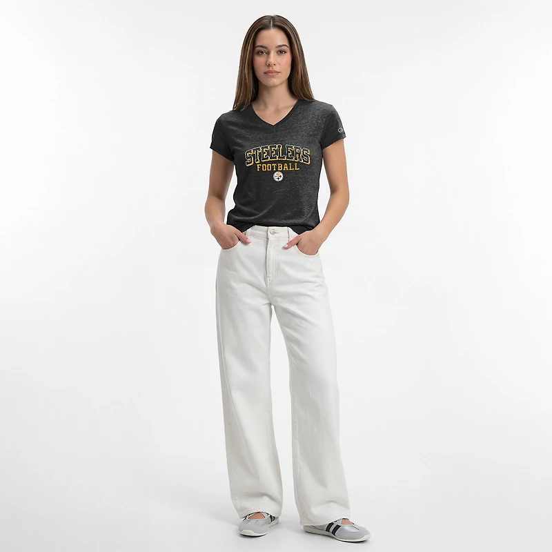 Women's Champion Black Pittsburgh Steelers Triumph Tri-Blend V-Neck T-Shirt