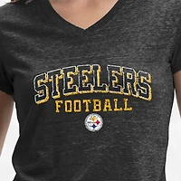 Women's Champion Black Pittsburgh Steelers Triumph Tri-Blend V-Neck T-Shirt